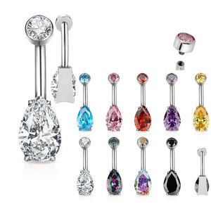 ASTM F136 Titanium Navel Rings 14G CZ Top & Pear CZ Paved EARRING Belly Piercing