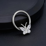 Titanium Hinged Segment Hoop CZ Paved Tragus Ear Ring