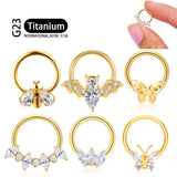 Titanium Hinged Segment Hoop Earring with CZ Paved Tragus Ear Lip Nos