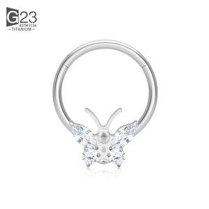 Titanium Hinged Segment Hoop CZ Paved Tragus Ear Ring