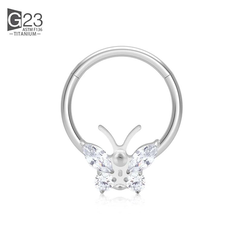 Titanium Hinged Segment Hoop CZ Paved Tragus Ear Ring