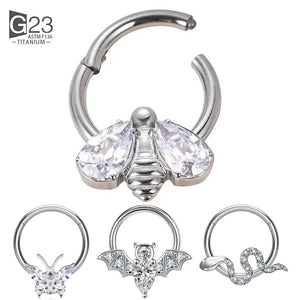 Titanium Hinged Segment Hoop CZ Paved Tragus Ear Ring