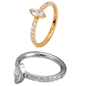 ASTM F136 Titanium CZ Marquise Center Hinged Nose Ring Labret Tragus Piercing