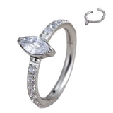 ASTM F136 Titanium CZ Marquise Center Hinged Nose Ring Labret Tragus Piercing
