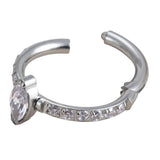 ASTM F136 Titanium CZ Marquise Center Hinged Nose Ring Labret Tragus Piercing