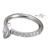 ASTM F136 Titanium CZ Marquise Center Hinged Nose Ring Labret Tragus Piercing