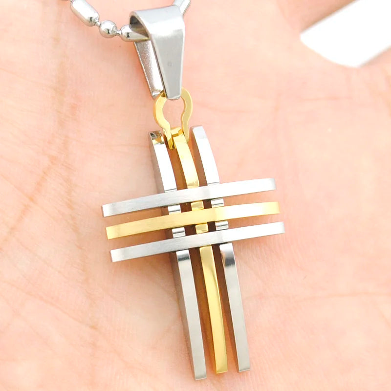 Biker Men Women Small Cross Pendant Necklace 316L Stainless Steel