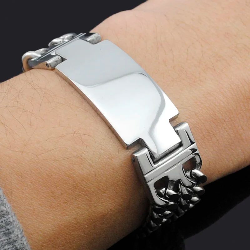 Metal Rock Style Stainless Steel ID Cuffs Bracelet Unisex