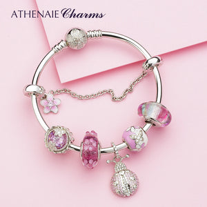 925 Silver Enamel Butterfly Daisy Charm Bracelet Pendant