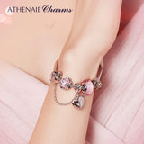 925 Silver Clear CZ Love Hearts Safety Chain Charms Beads DIY Jewelry
