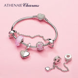 925 Silver Clear CZ Love Hearts Safety Chain Charms Beads DIY Jewelry