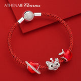 925 Silver CZ Mixed Enamel Lion Dance Charms Red Beads for Bracelets
