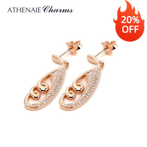 925 Silver Rose Hollow Drop Earrings with CZ Ribbon Ear Women Jewelry
