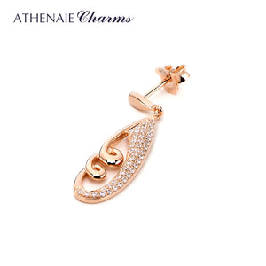 925 Silver Rose Hollow Drop Earrings with CZ Ribbon Ear Women Jewelry