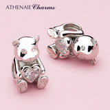 925 Silver Teddy Bear Heart Charm for Bracelet & Necklace