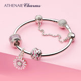 925 Silver Enamel Zircon Daisy Dangle Charms Pendant