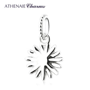 925 Silver Enamel Zircon Daisy Dangle Charms Pendant