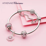 925 Silver Enamel Zircon Daisy Dangle Charms Pendant