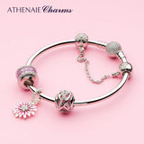 925 Silver Enamel Zircon Daisy Dangle Charms Pendant