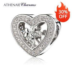 925 Silver Clear CZ Angel Rose Heart Charms for Bracelets