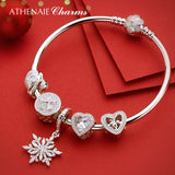 925 Silver Clear CZ Angel Rose Heart Charms for Bracelets