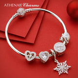 925 Silver Clear CZ Angel Rose Heart Charms for Bracelets