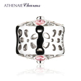 925 Silver Clear & Red/Pink CZ Floral Bead Charm