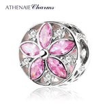925 Silver Clear & Red/Pink CZ Floral Bead Charm