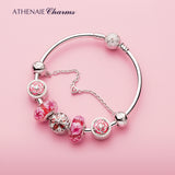 925 Silver Clear & Red/Pink CZ Floral Bead Charm