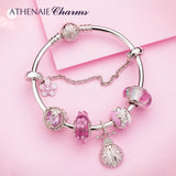 925 Silver Pink CZ & Enamel Cherry Flower Safety Chain DIY Beads
