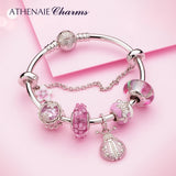 925 Silver Pink CZ & Enamel Cherry Flower Safety Chain DIY Beads