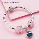 925 Silver Pink Enamel Love Travel Bag Charms for Bracelet