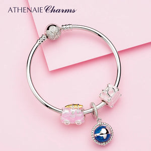 925 Silver Pink Enamel Love Travel Bag Charms for Bracelet
