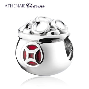 925 Silver Red Enamel Chinese Wealth Ingot Charm for Bracelet