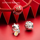 925 Silver Red Enamel Chinese Wealth Ingot Charm for Bracelet