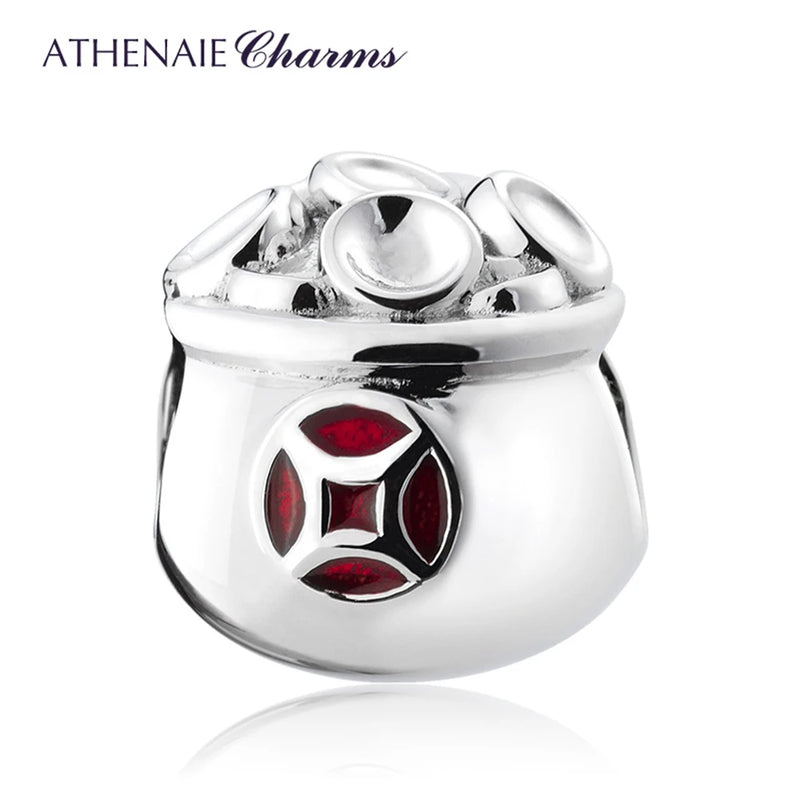 925 Silver Red Enamel Chinese Wealth Ingot Charm for Bracelet