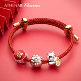 925 Silver Red Enamel Chinese Wealth Ingot Charm for Bracelet