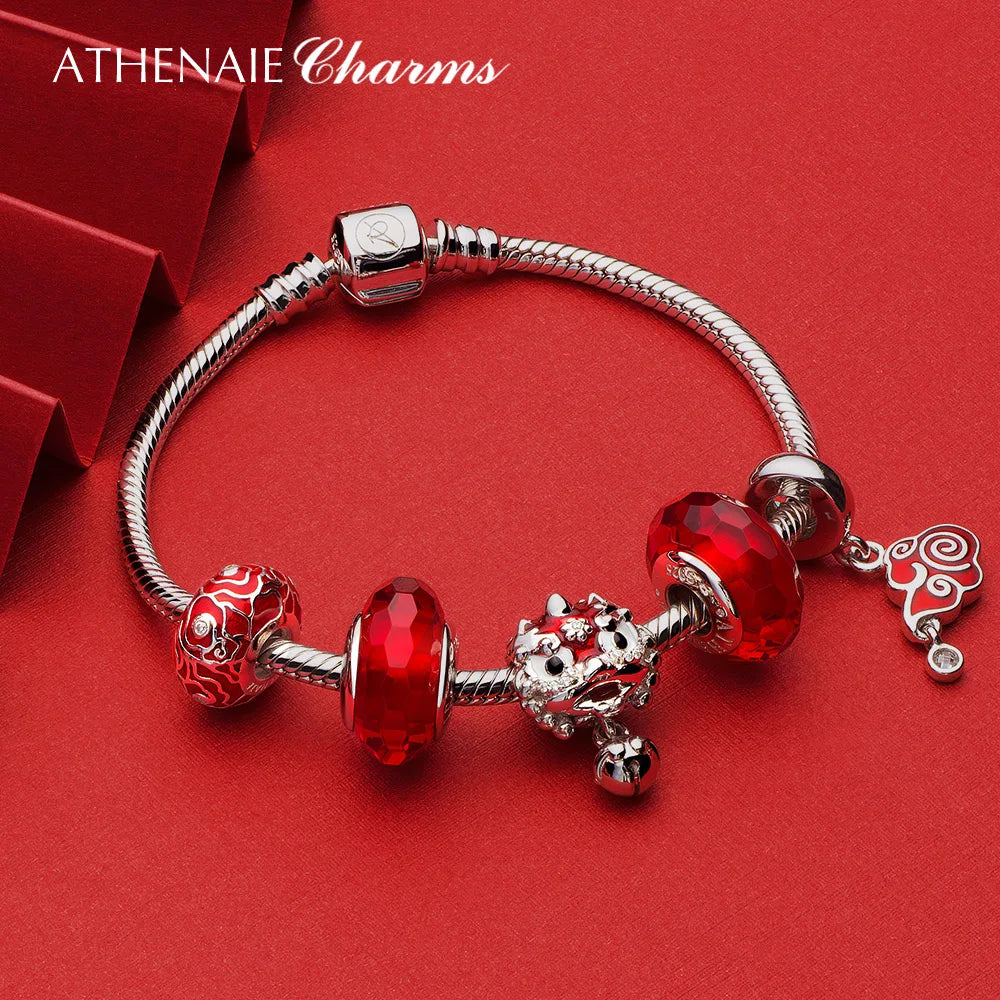 925 Silver Red Enamel Chinese Cloud Charms Pendant for Bracelet