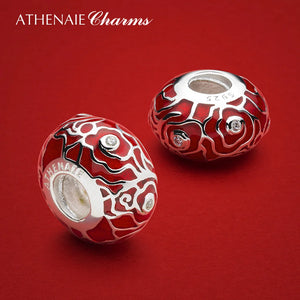 925 Silver Red Enamel Chinese Lucky Cloud Charms for Women