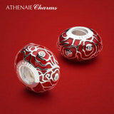 925 Silver Red Enamel Chinese Lucky Cloud Charms for Women