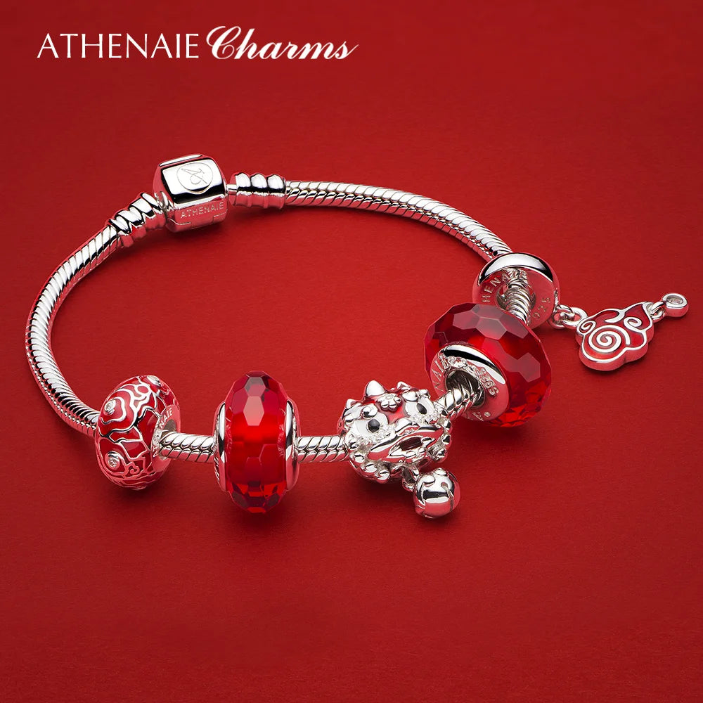 925 Silver Red Enamel Chinese Lucky Cloud Charms for Women
