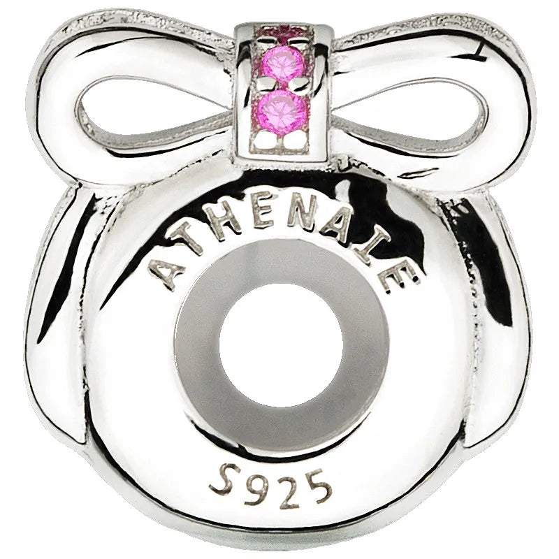 925 Silver Red CZ Bow Clip Spacer Charm