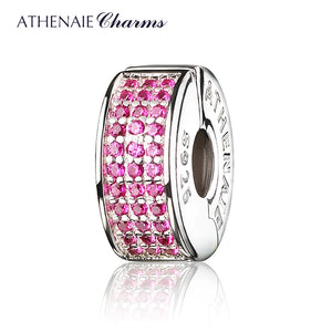 925 Silver Clip Spacer CZ Enamel Charm Beads Red/White