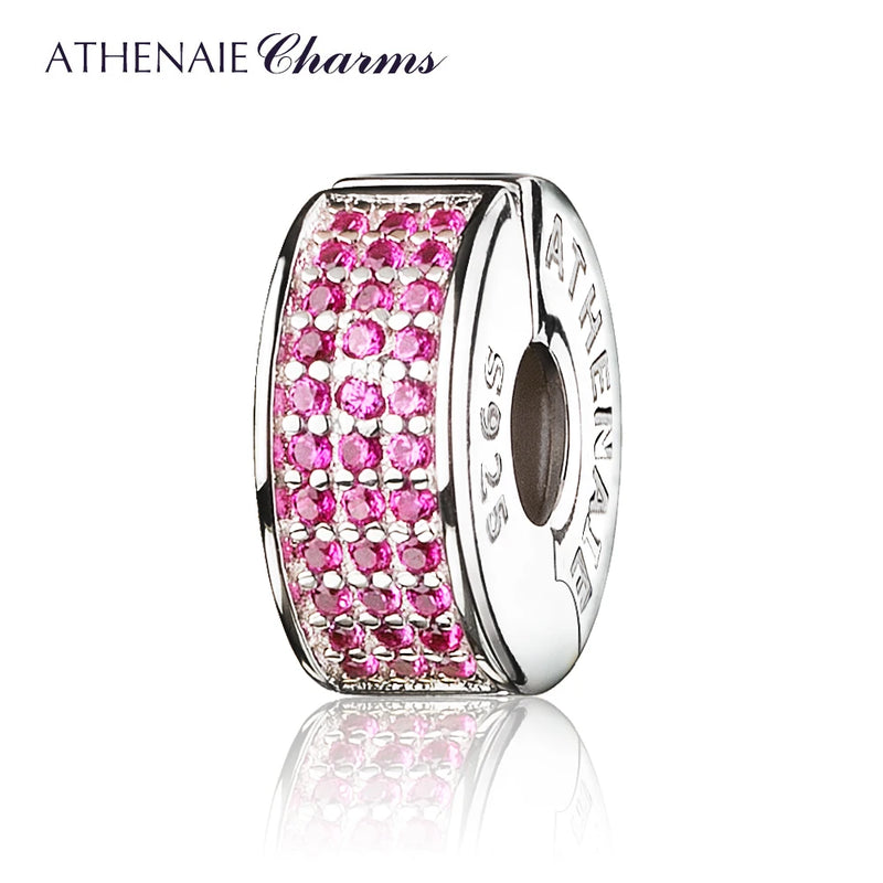 925 Silver Clip Spacer CZ Enamel Charm Beads Red/White