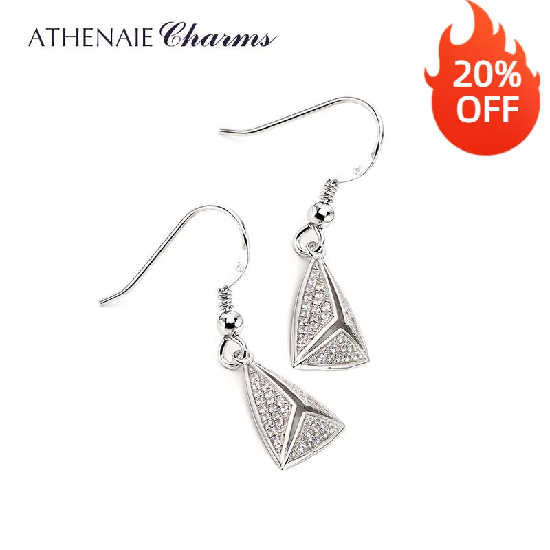 925 Silver CZ Triangle Drop Earrings Geometric Ear Jewelry for Women