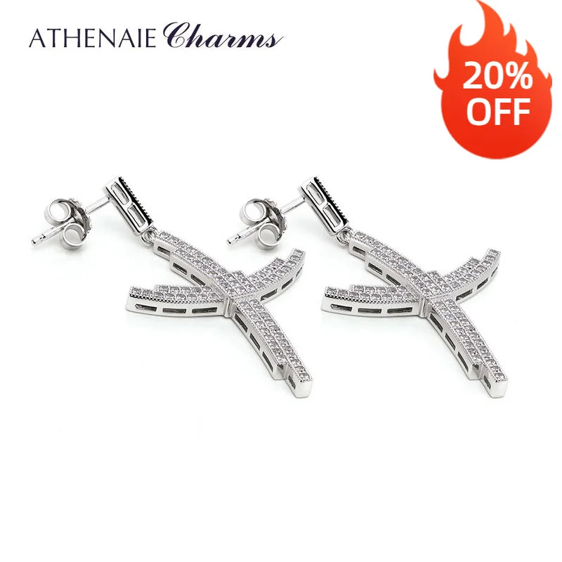 925 Silver CZ Cross Drop Earrings for Women Party Gift Brincos