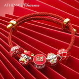 Adjustable Braided Rope Bracelet Red 9in