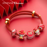 Adjustable Braided Rope Bracelet Red 9in