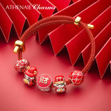 Adjustable Braided Rope Bracelet Red 9in
