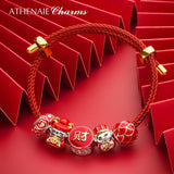 Adjustable Braided Rope Bracelet Red 9in